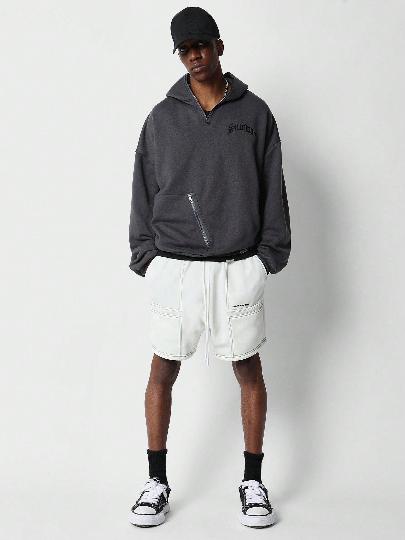 Masked Hoodie With Pocket Detail