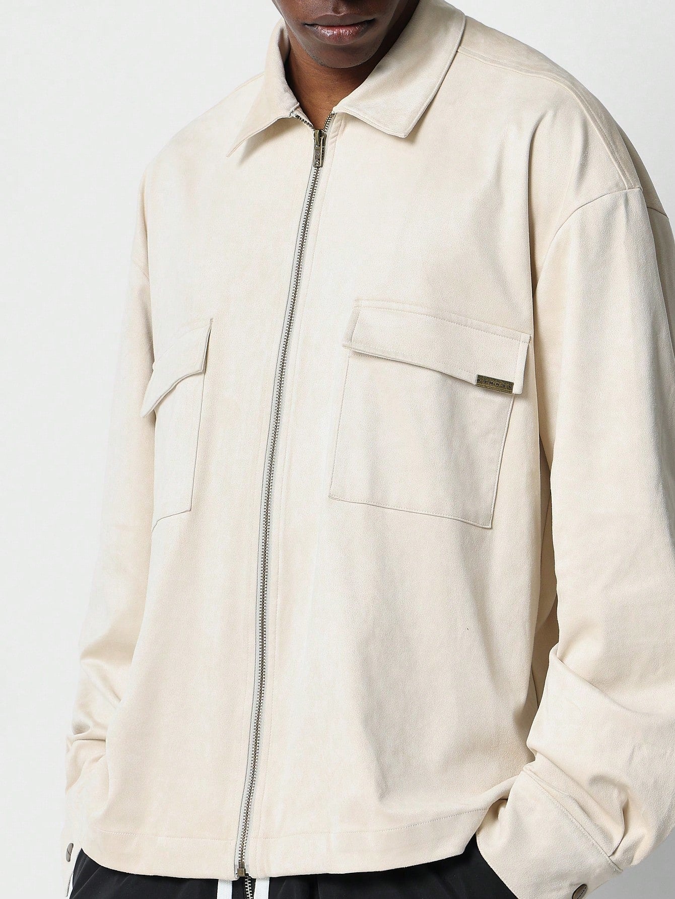 Regular Fit Suedette Zip Through Shirt