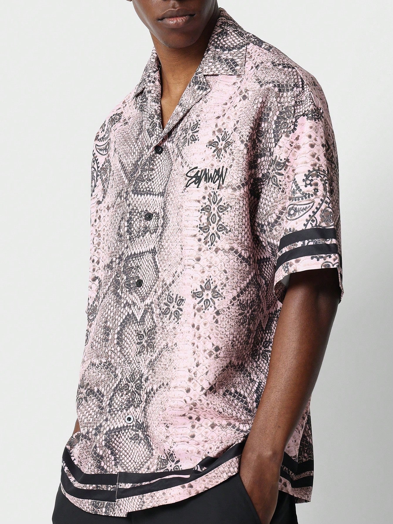 Relaxed Fit Revered Collar Shirt With All Over Print