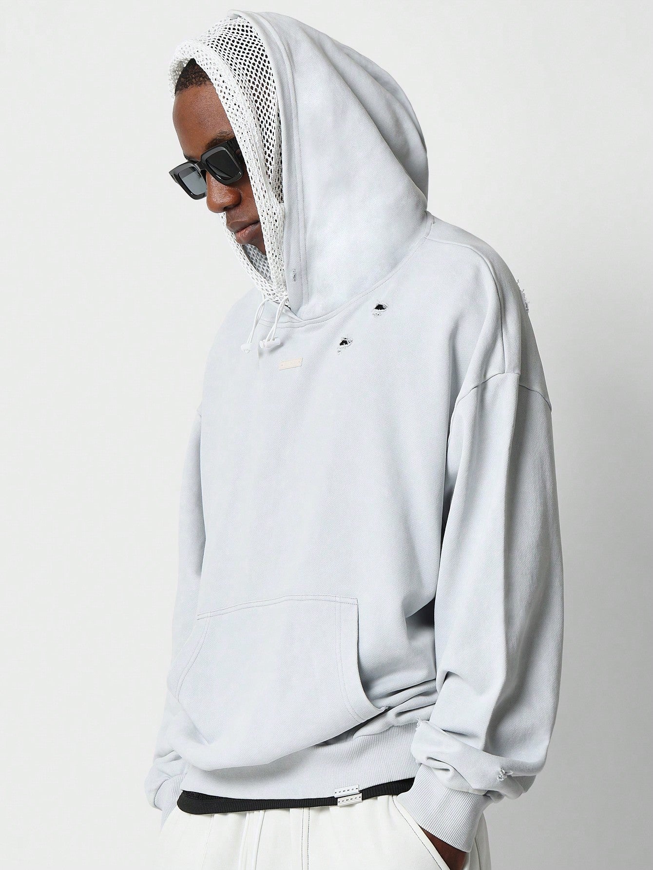 Overhead Washed Hoodie With Distress Detail