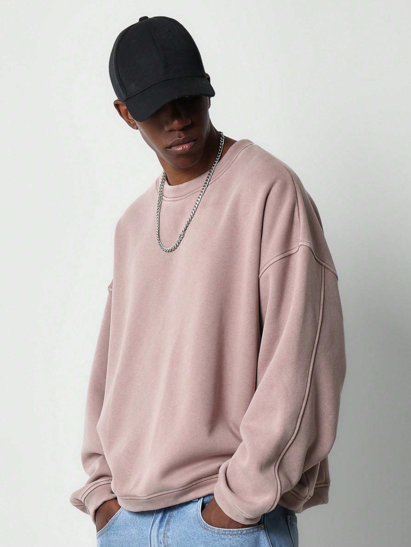 Oversized Fit Washed Sweatshirt With Back Embroidery