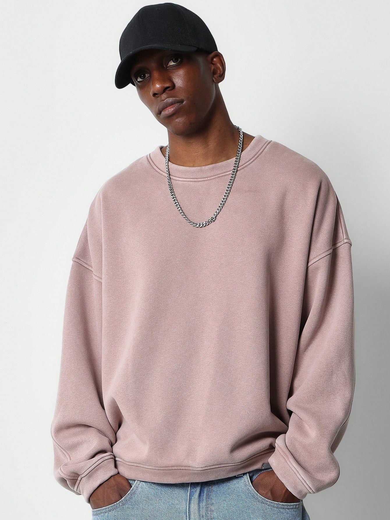 Oversized Fit Washed Sweatshirt With Back Embroidery