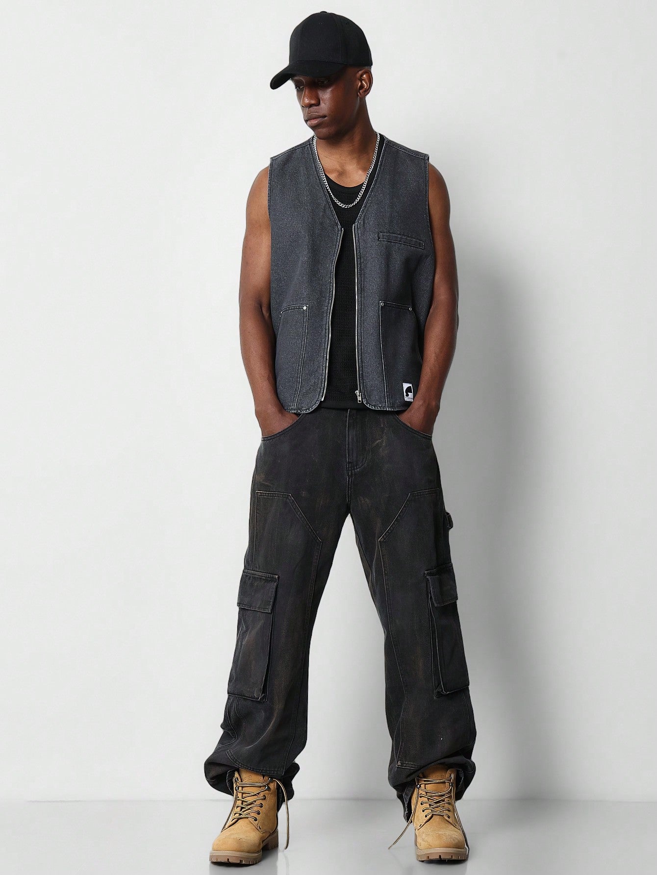 Zip Through Denim Workwear Gilet