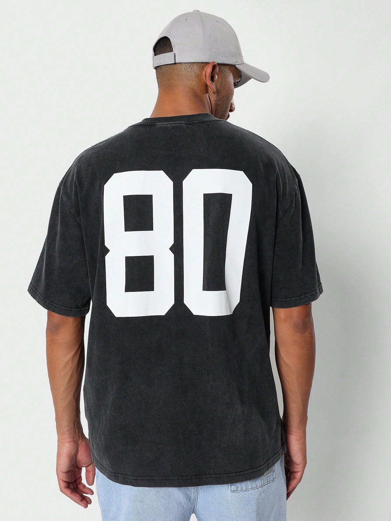 Crop Fit Washed Tee With Front Number Graphic Print