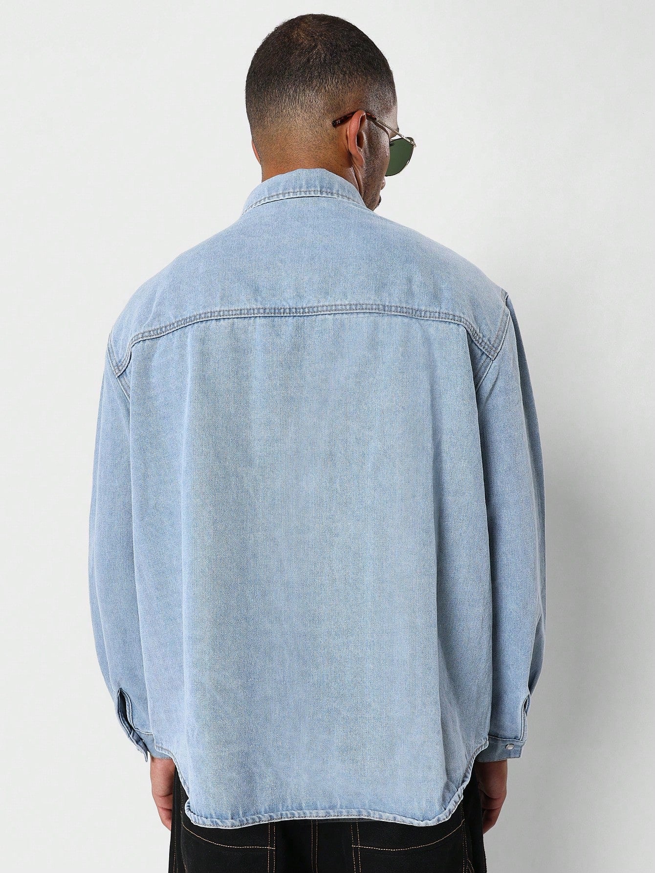 Western Denim Shirt With PU Patch Cuff