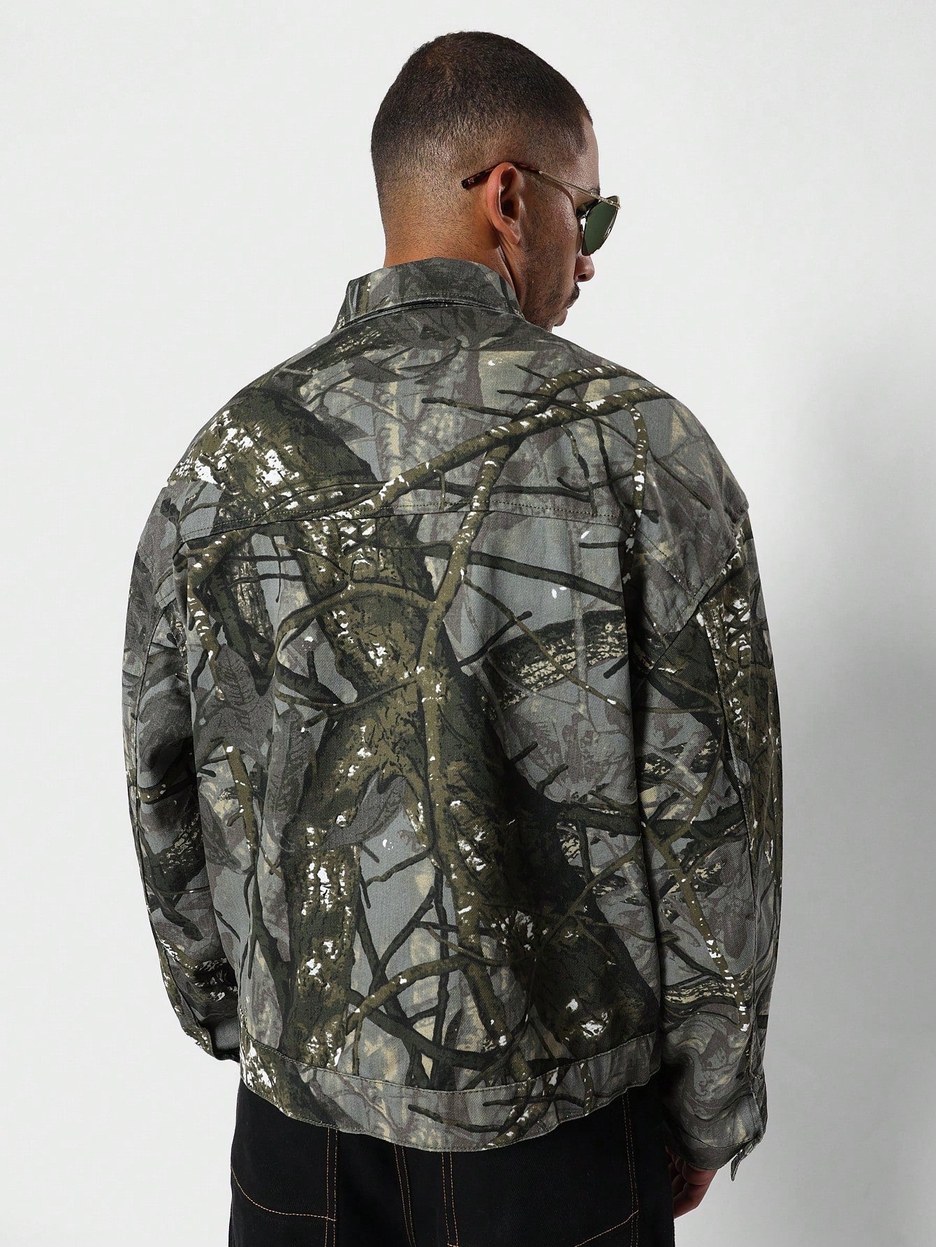 Cropped Twill Forest Graphic Print Jacket