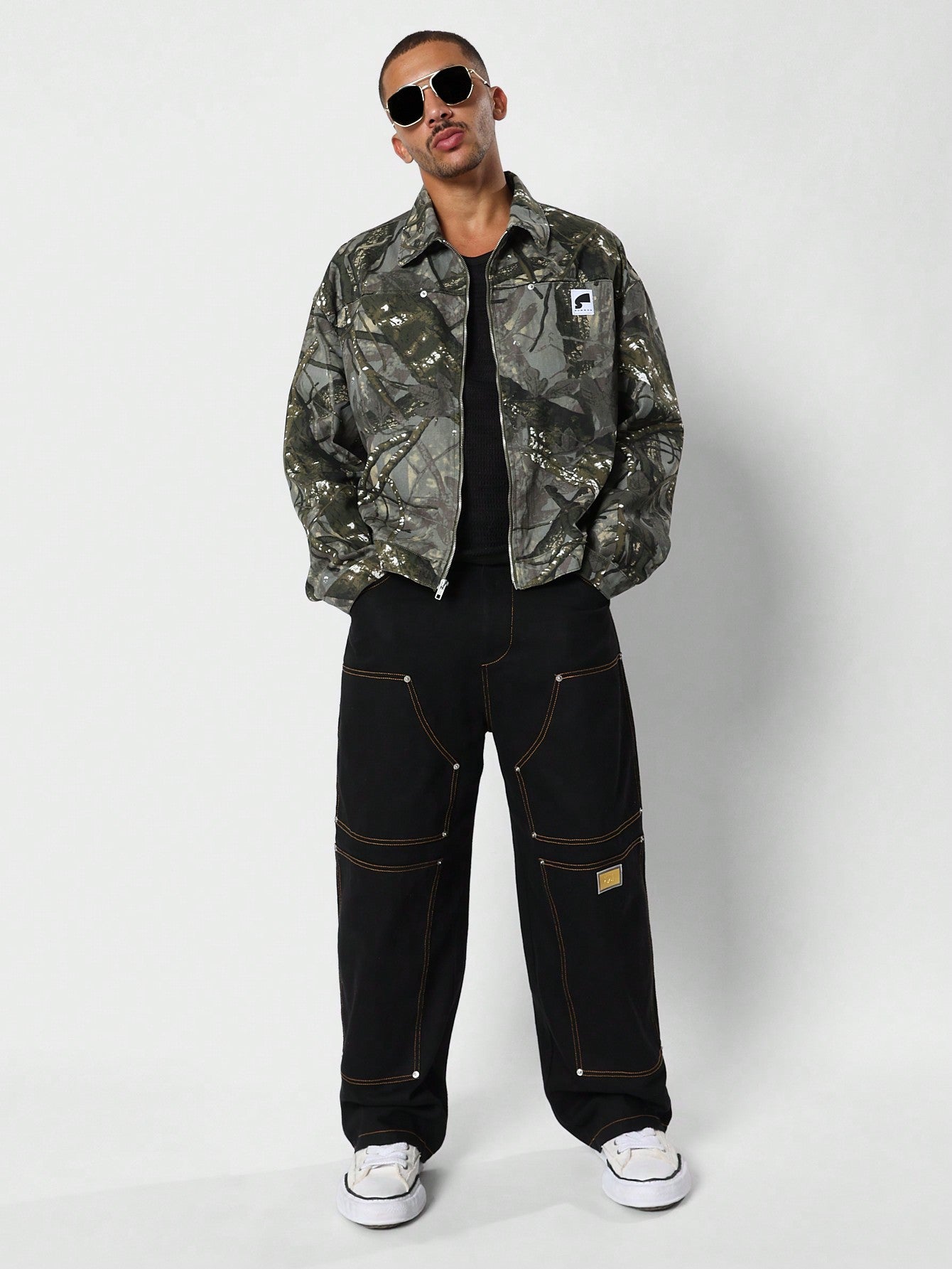 Cropped Twill Forest Graphic Print Jacket