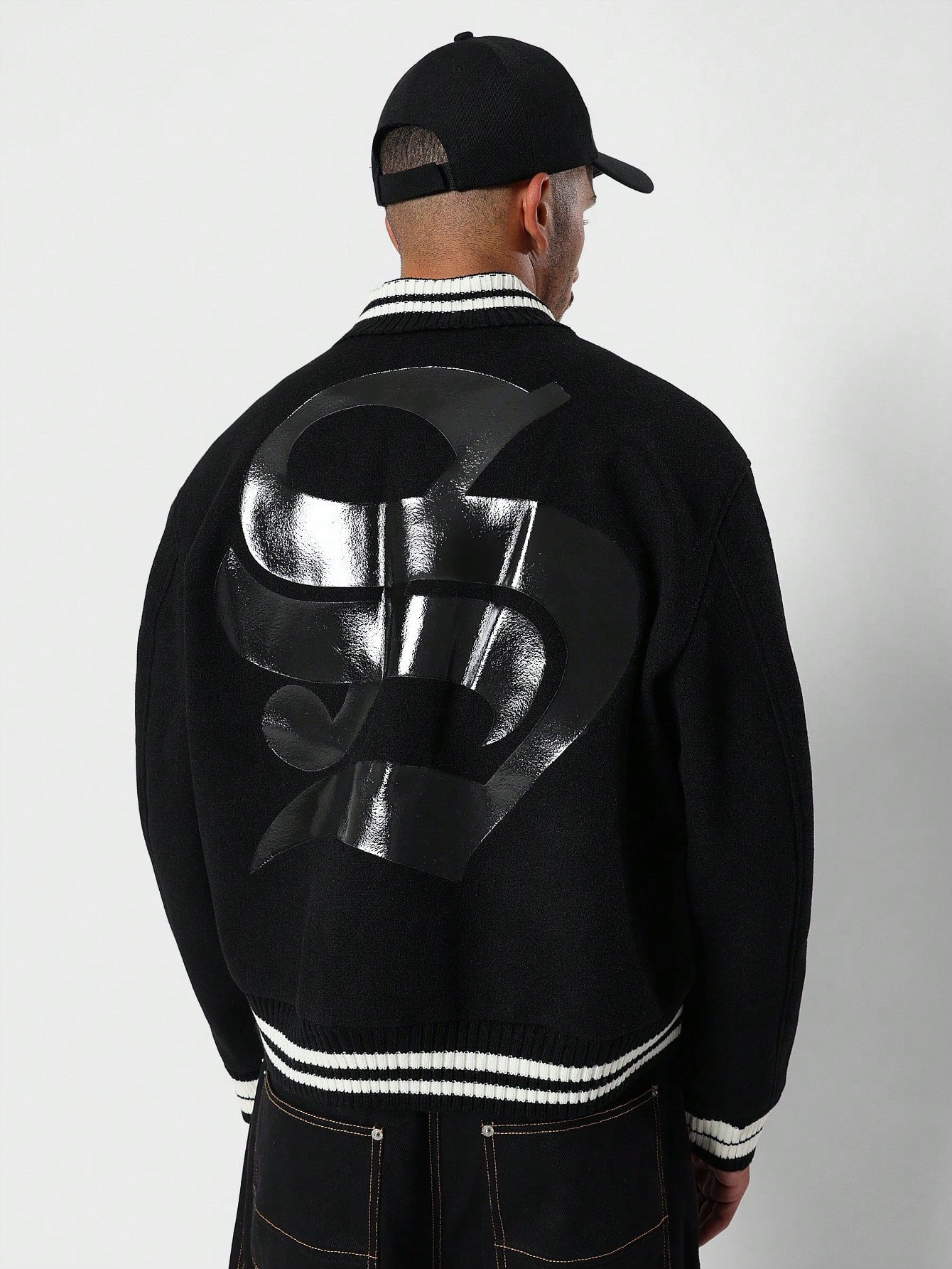 Varsity Jacket Collar Contrast With Graphic Print Front & Back