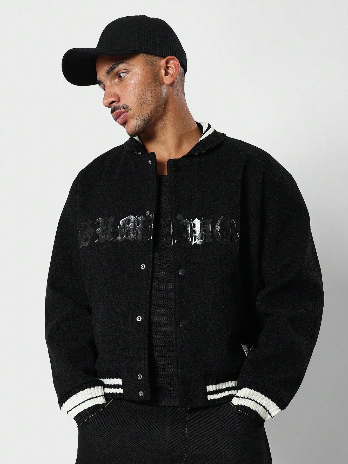 Varsity Jacket Collar Contrast With Graphic Print Front & Back