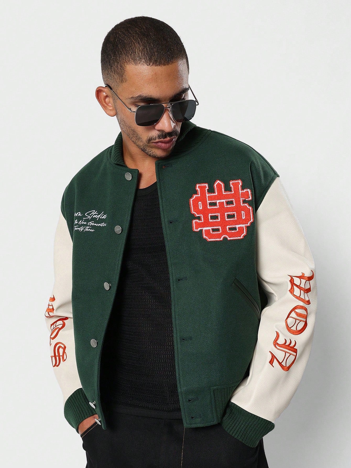 Varsity Jackets With Contrast PU Sleeve & Embroidered Patch/Label