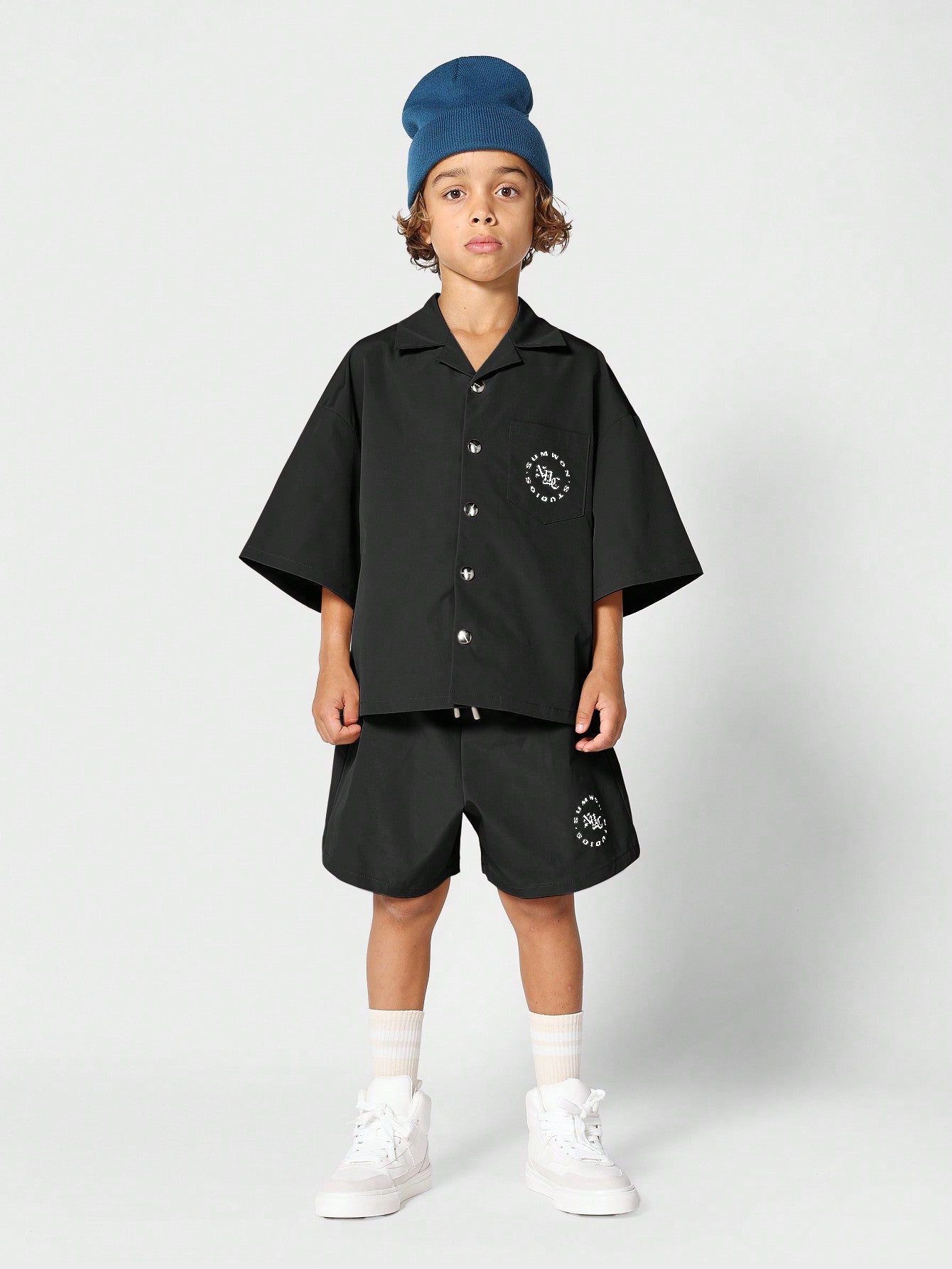 Tween Boys Boxy Fit Nylon Shirt With Short 2 Piece Set