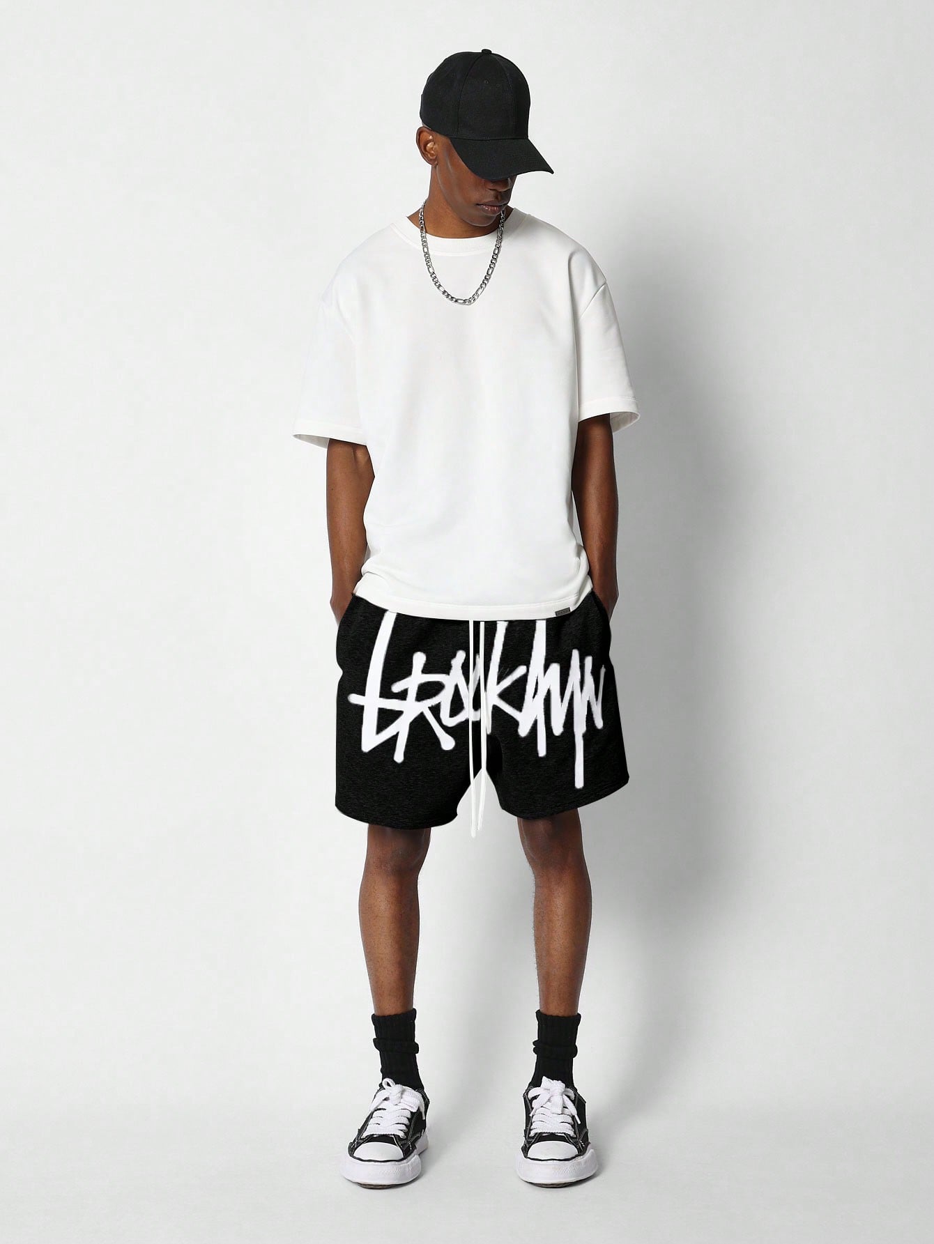 Drop Crotch Short With Front Graphic Print