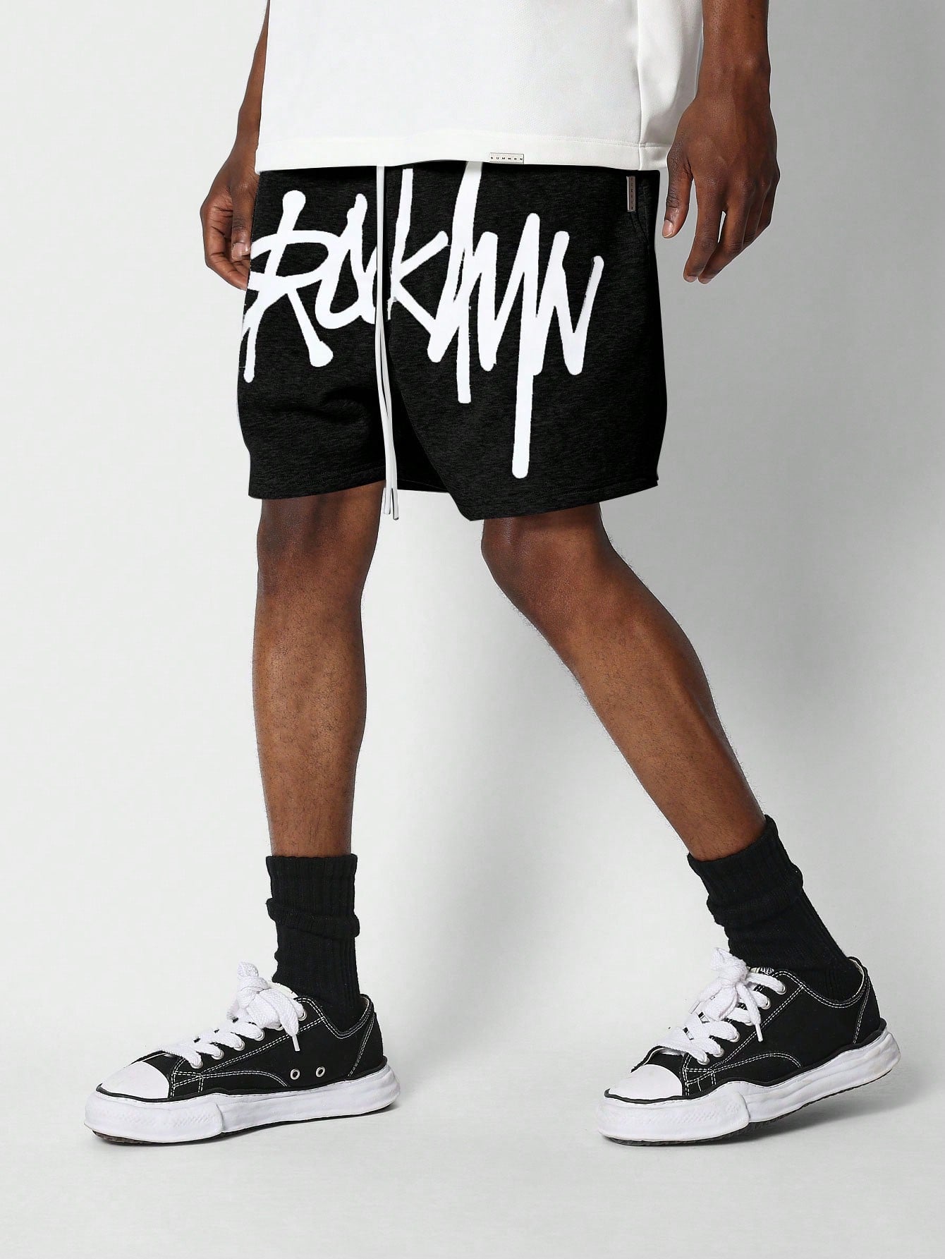 Drop Crotch Short With Front Graphic Print