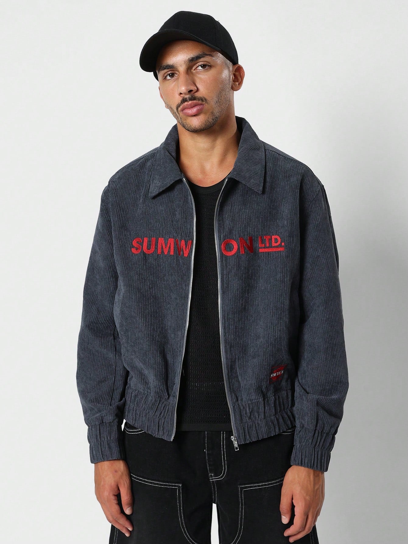 Corduroy Bomber Zip Through Jacket With Embroidery