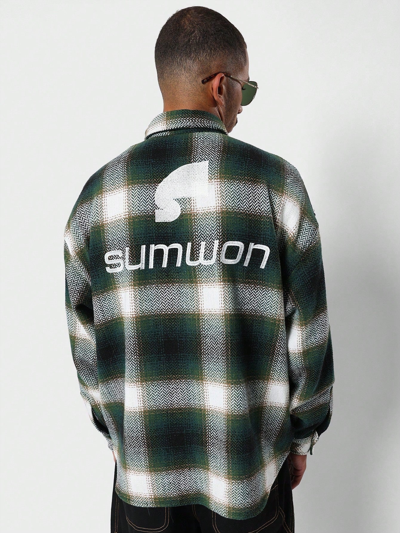 Oversized Fir Checked Shirt With Back Print