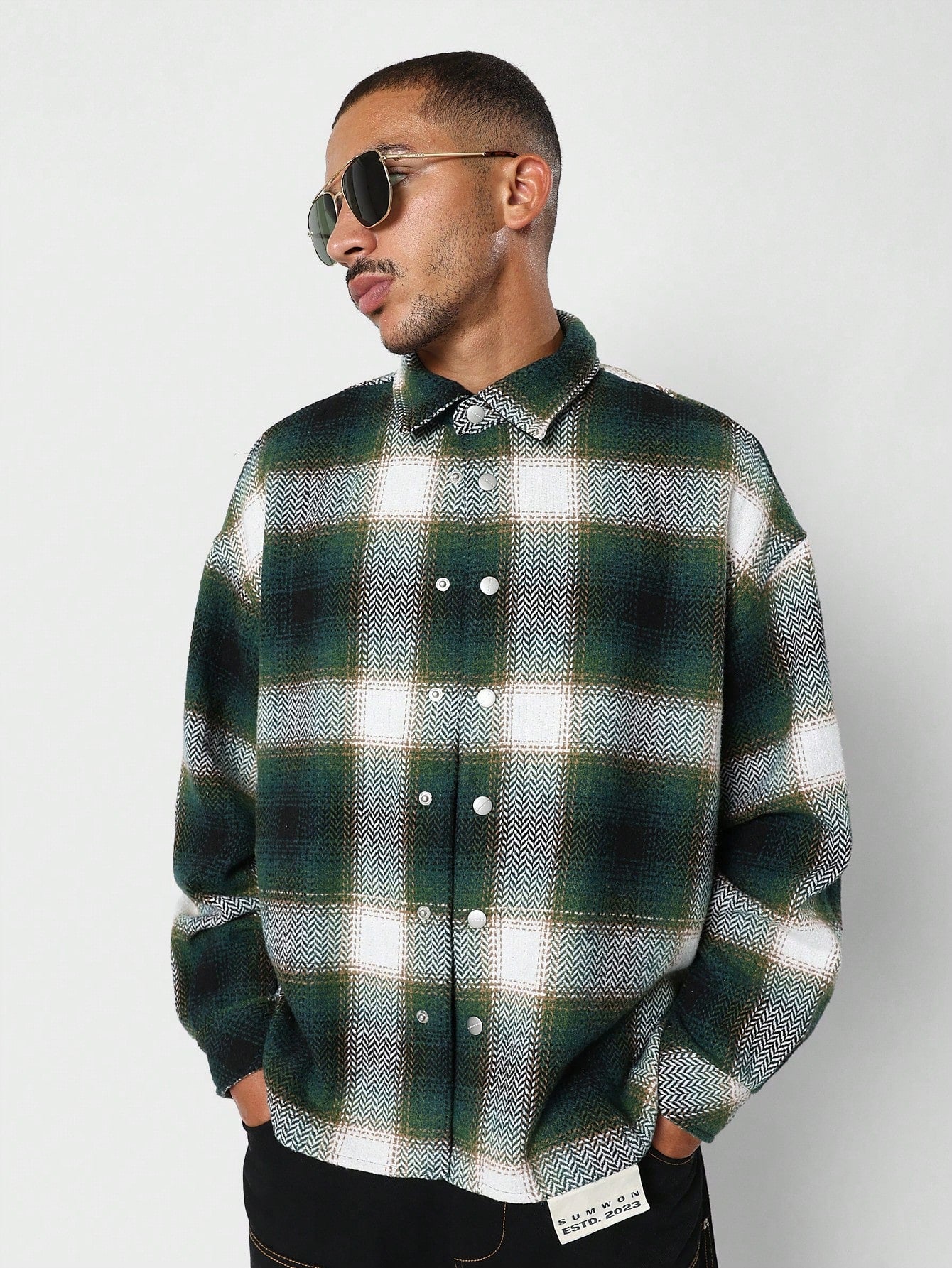 Oversized Fir Checked Shirt With Back Print