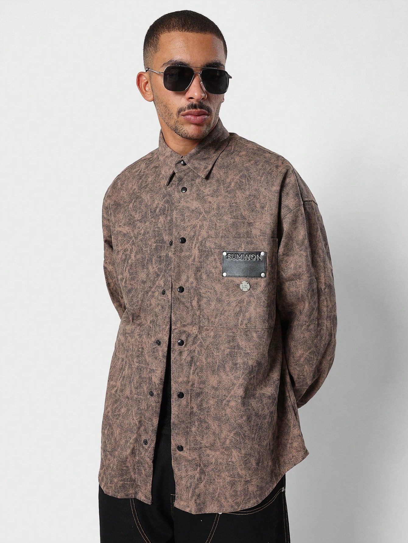 Oversized Fit Twill Shirt With Patch Pocket