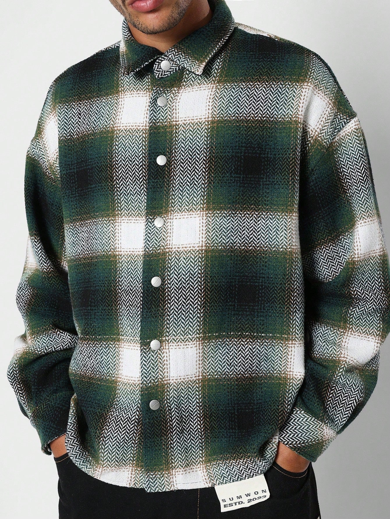 Oversized Fir Checked Shirt With Back Print