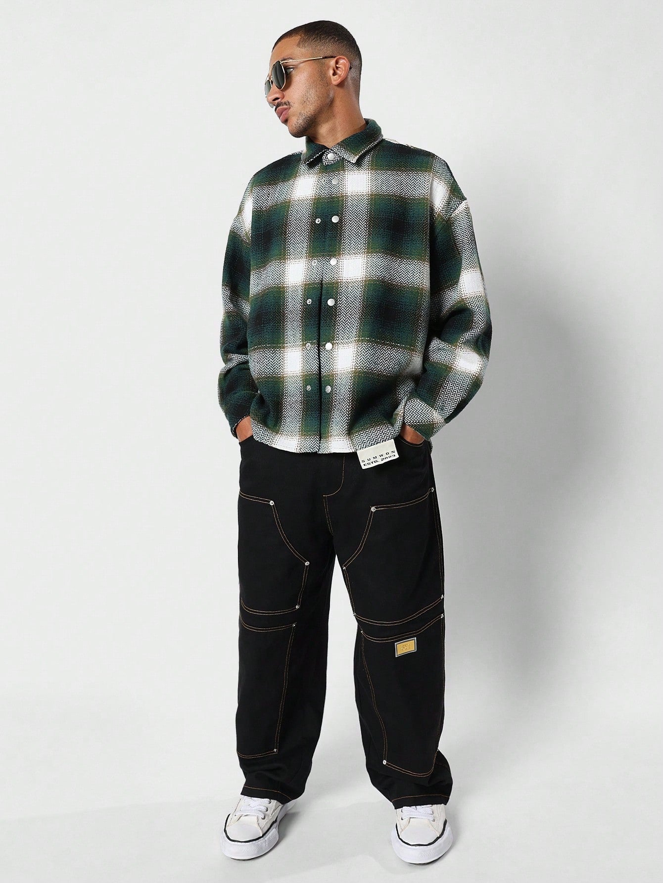 Oversized Fir Checked Shirt With Back Print