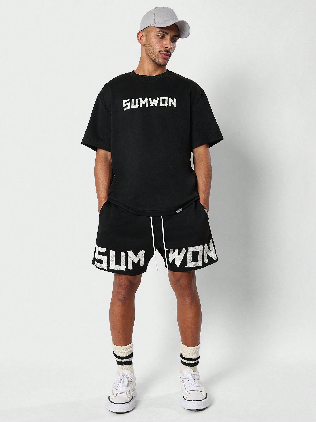 Regular Loopback Tee And Short 2 Piece Set With Tape Print