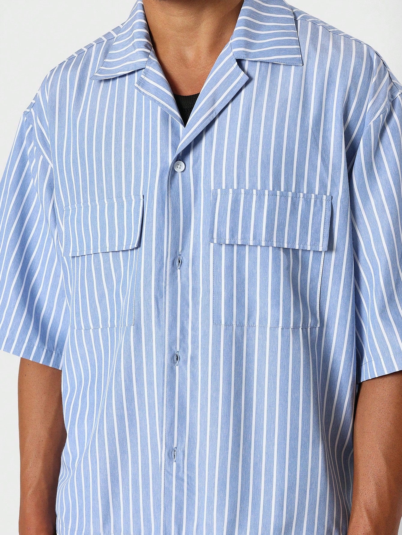 Boxy Fit Revere Stripe Shirt With Back Print