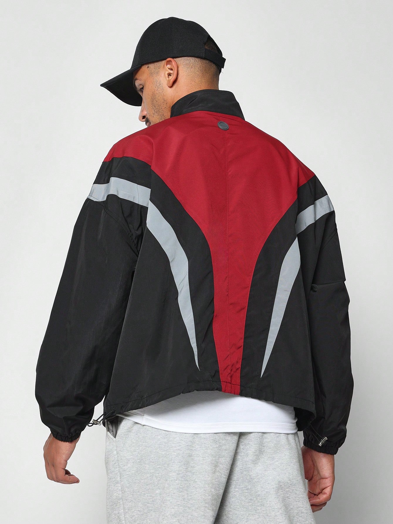 Nylon Zip Through Funnel Neck Colour Block Track Jacket