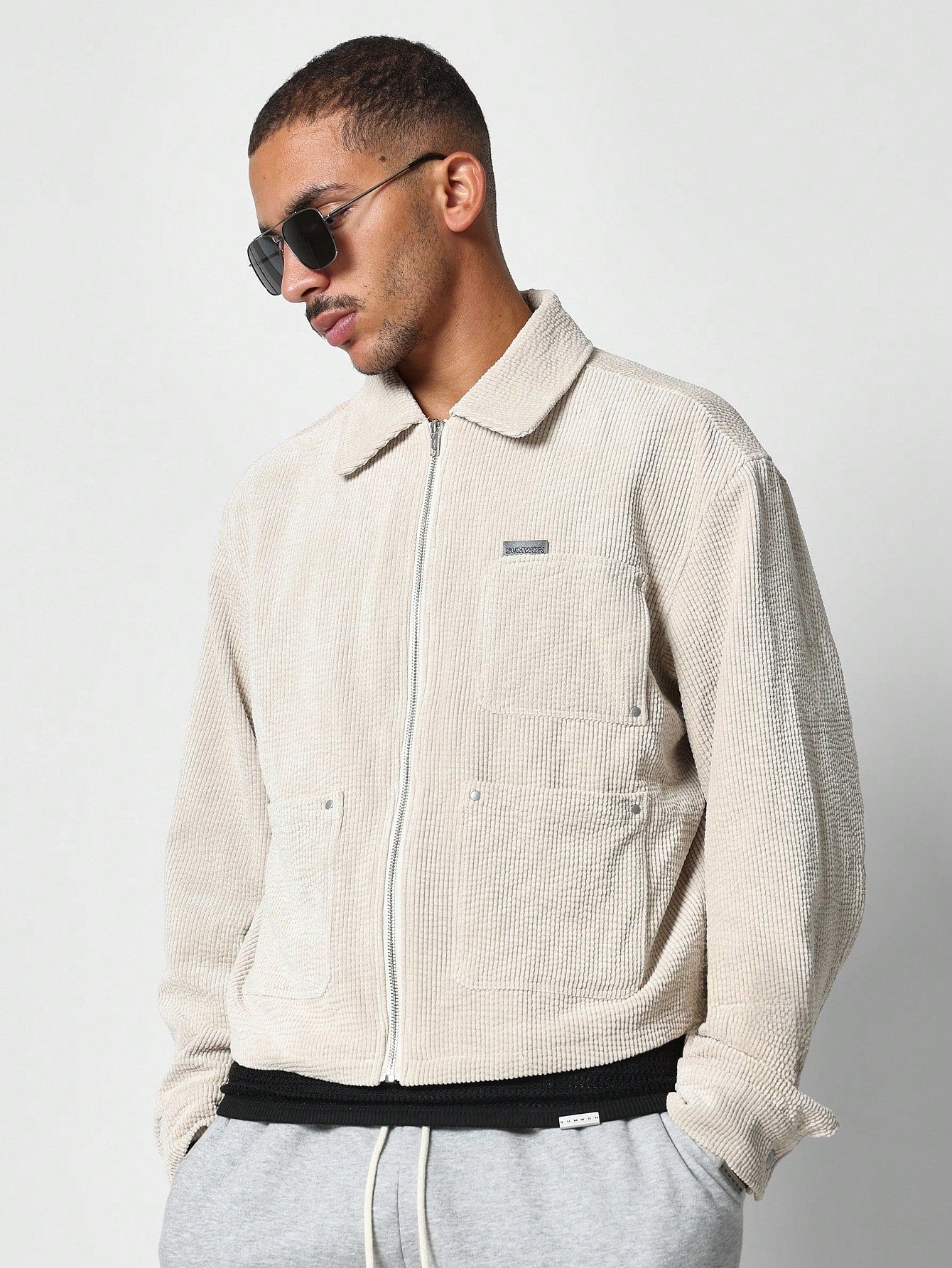 Crop Fit Zip Through Corduroy Worker Jacket