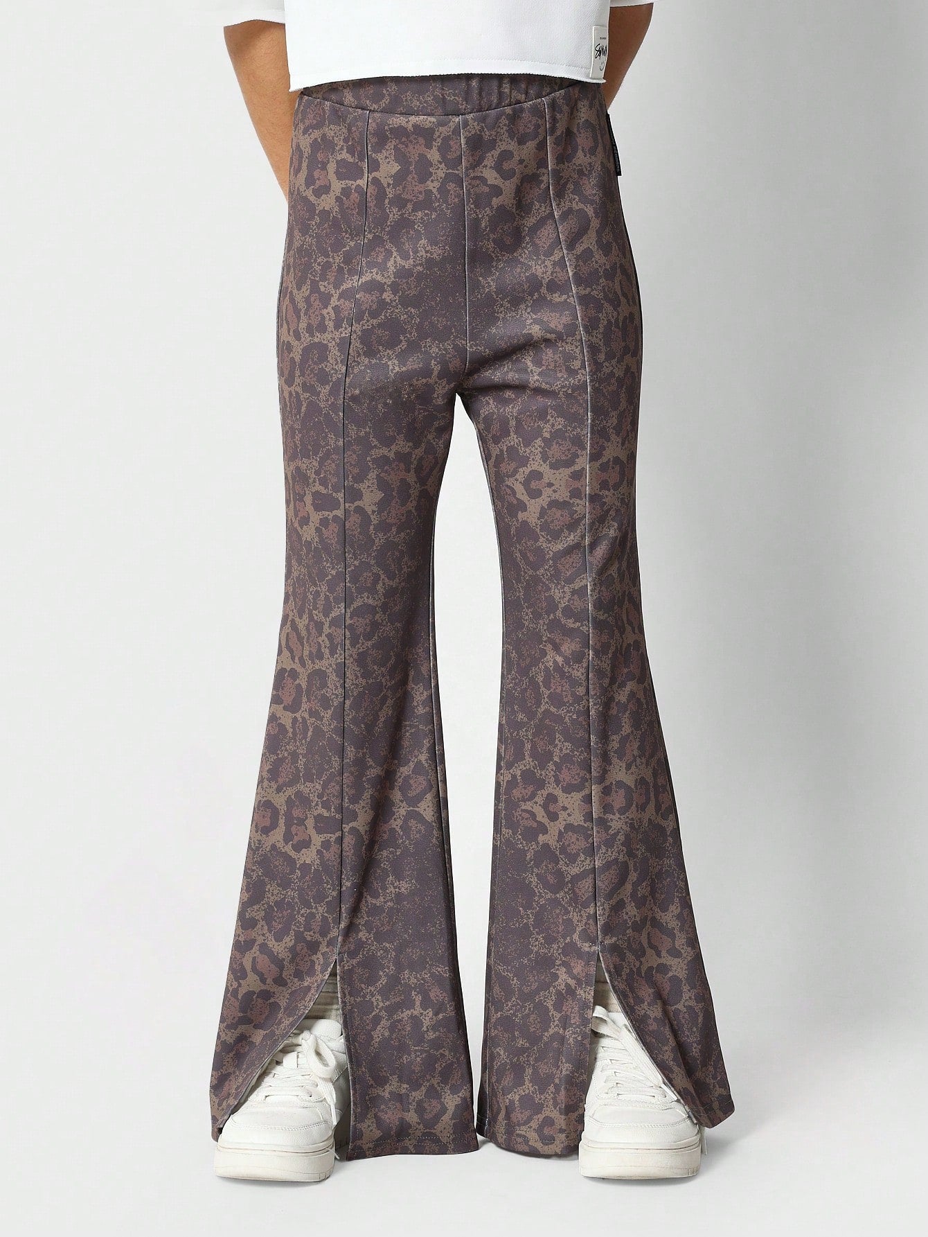 Tween Girls Leopard Print Split Hem Flare Fit Pant