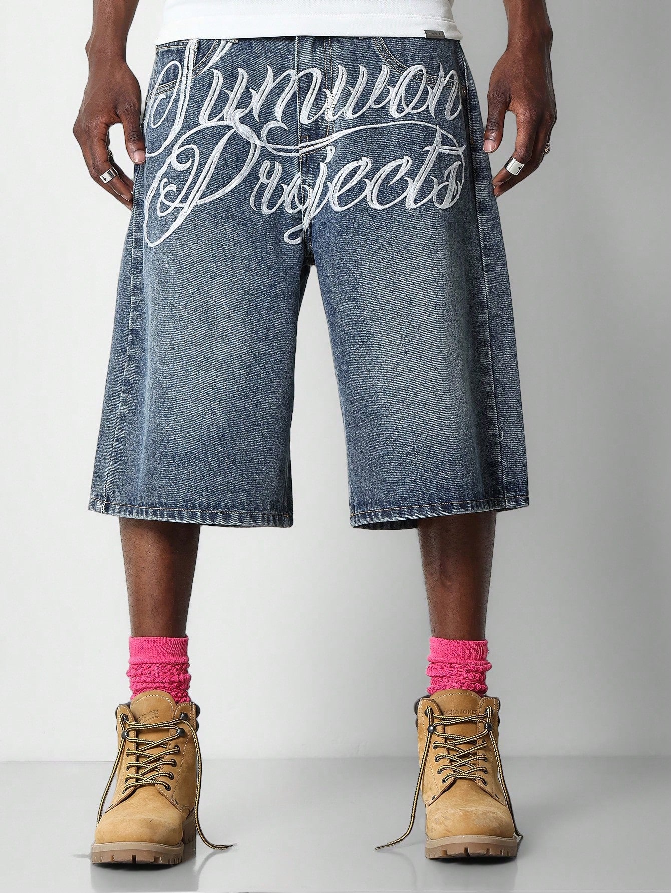 Denim Jort With Front Graphic