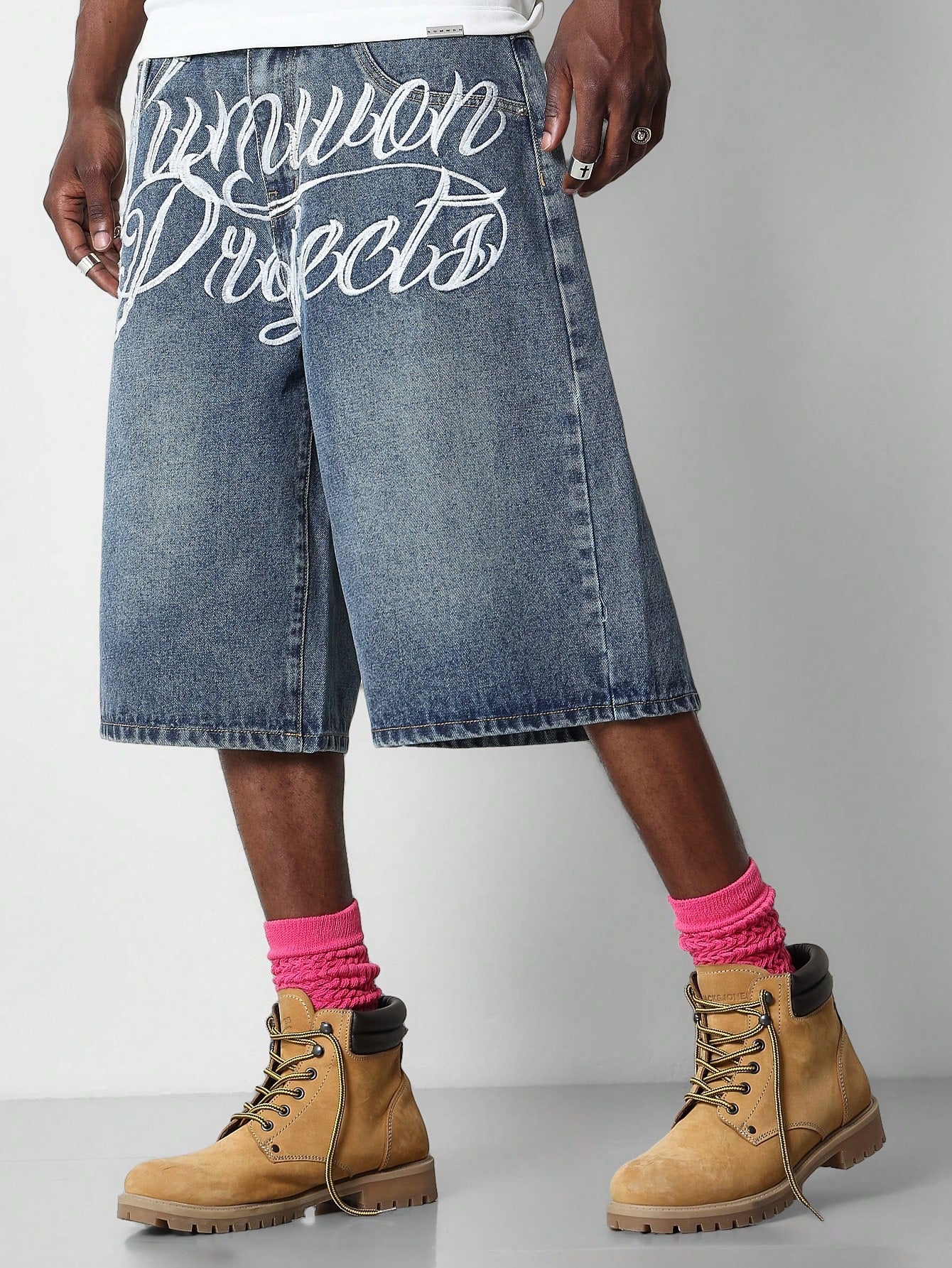 Denim Jort With Front Graphic