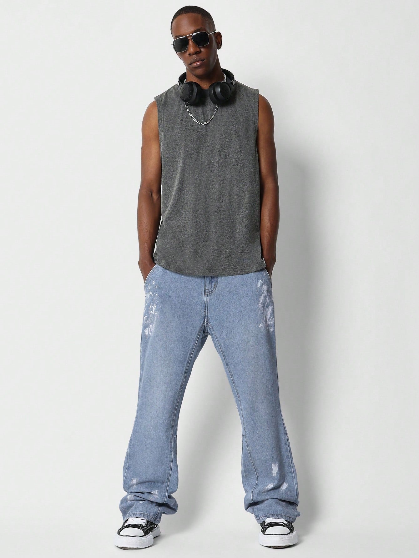 Flare Fit Colour Blocked Jean With Pain Detail