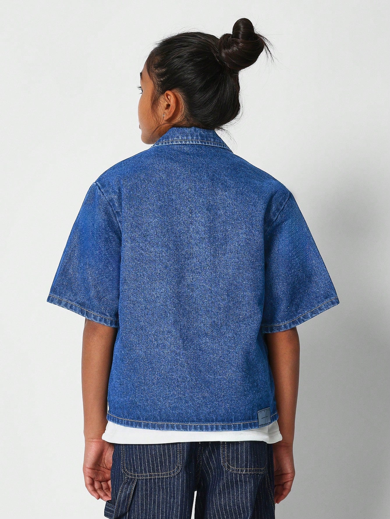 Tween Girls Boxy Fit Button Through Denim Shirt