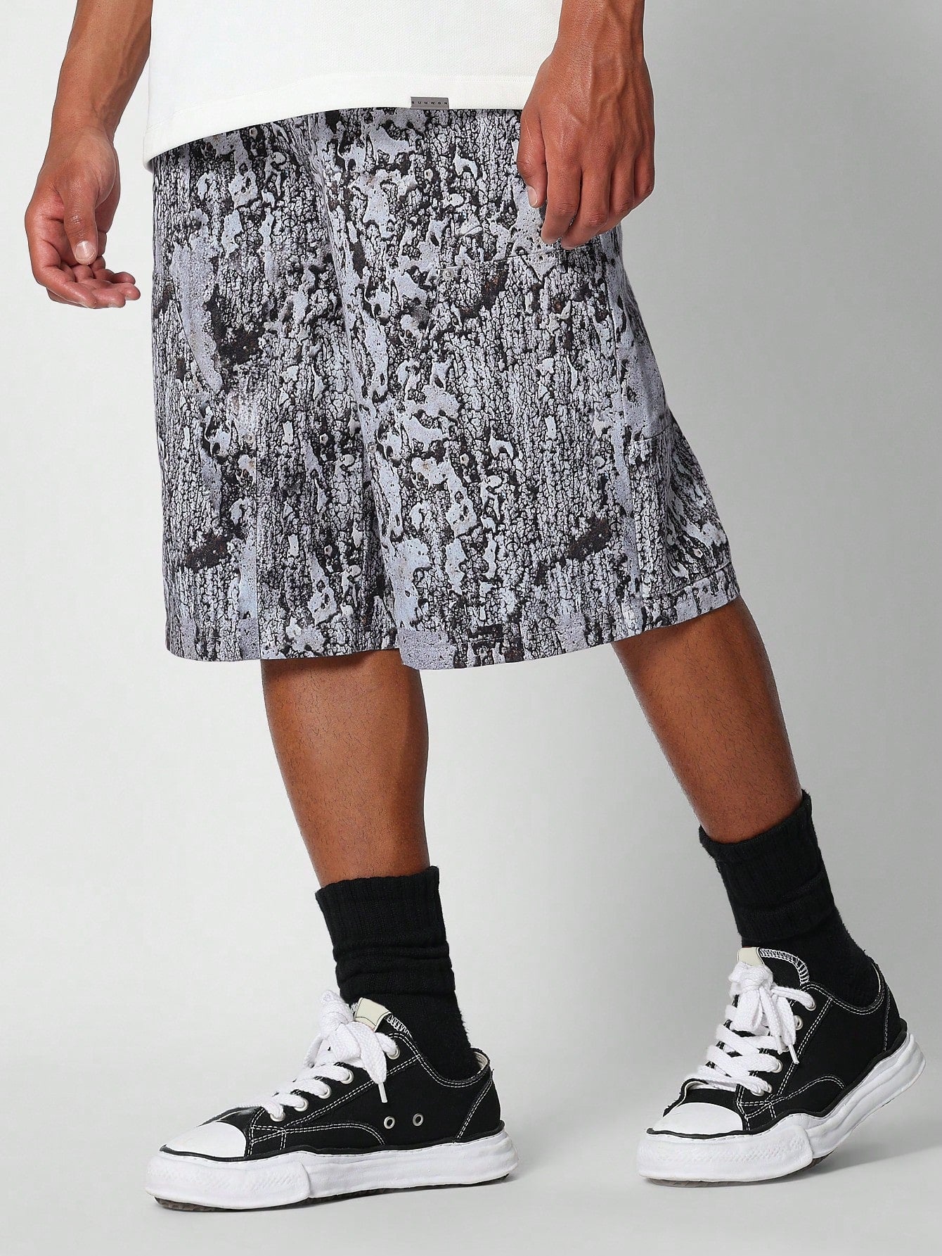 Denim Carpenter Short With All Over Print