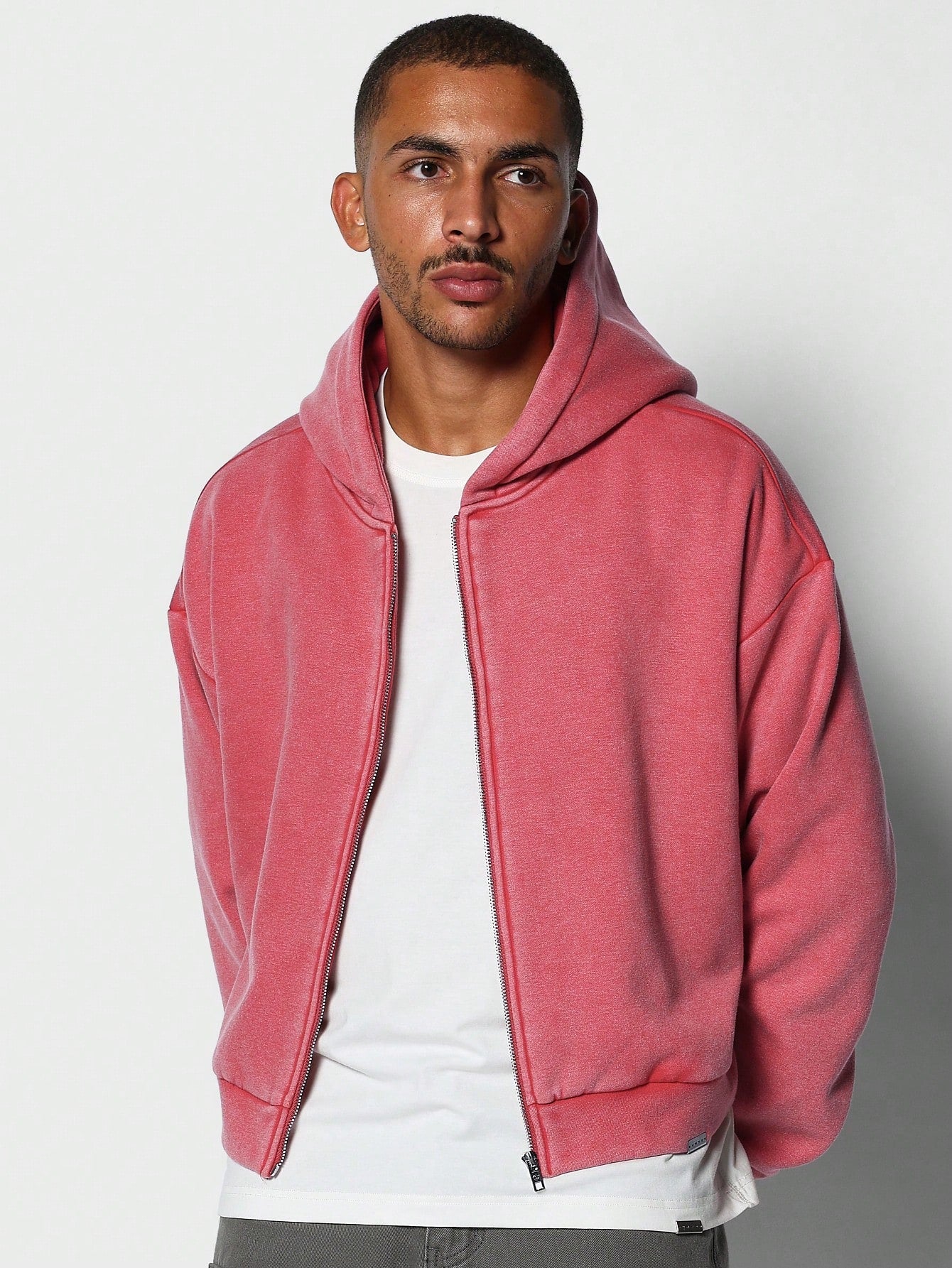 Washed Crop Fit Zip Through Hoodie