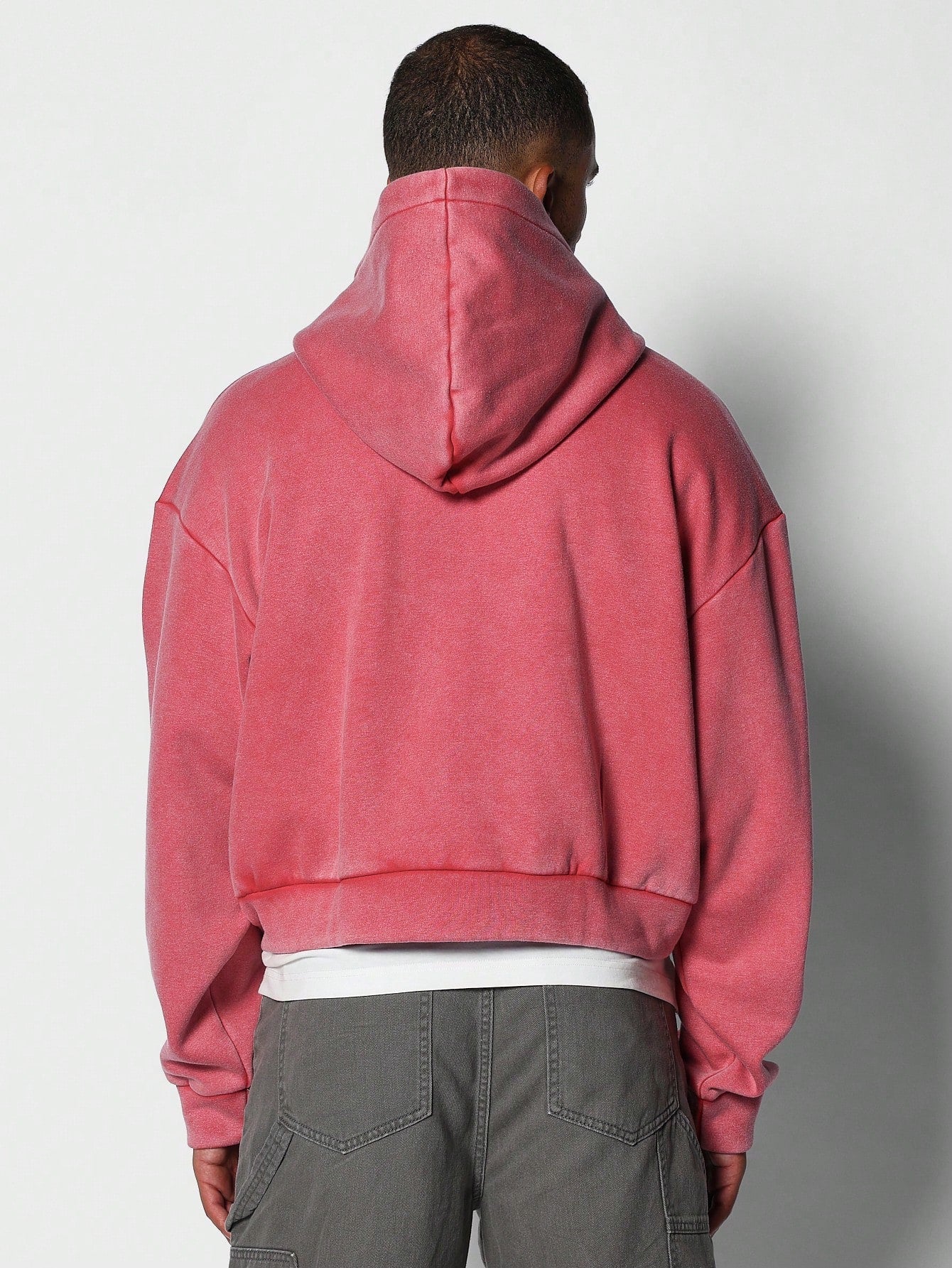 Washed Crop Fit Zip Through Hoodie