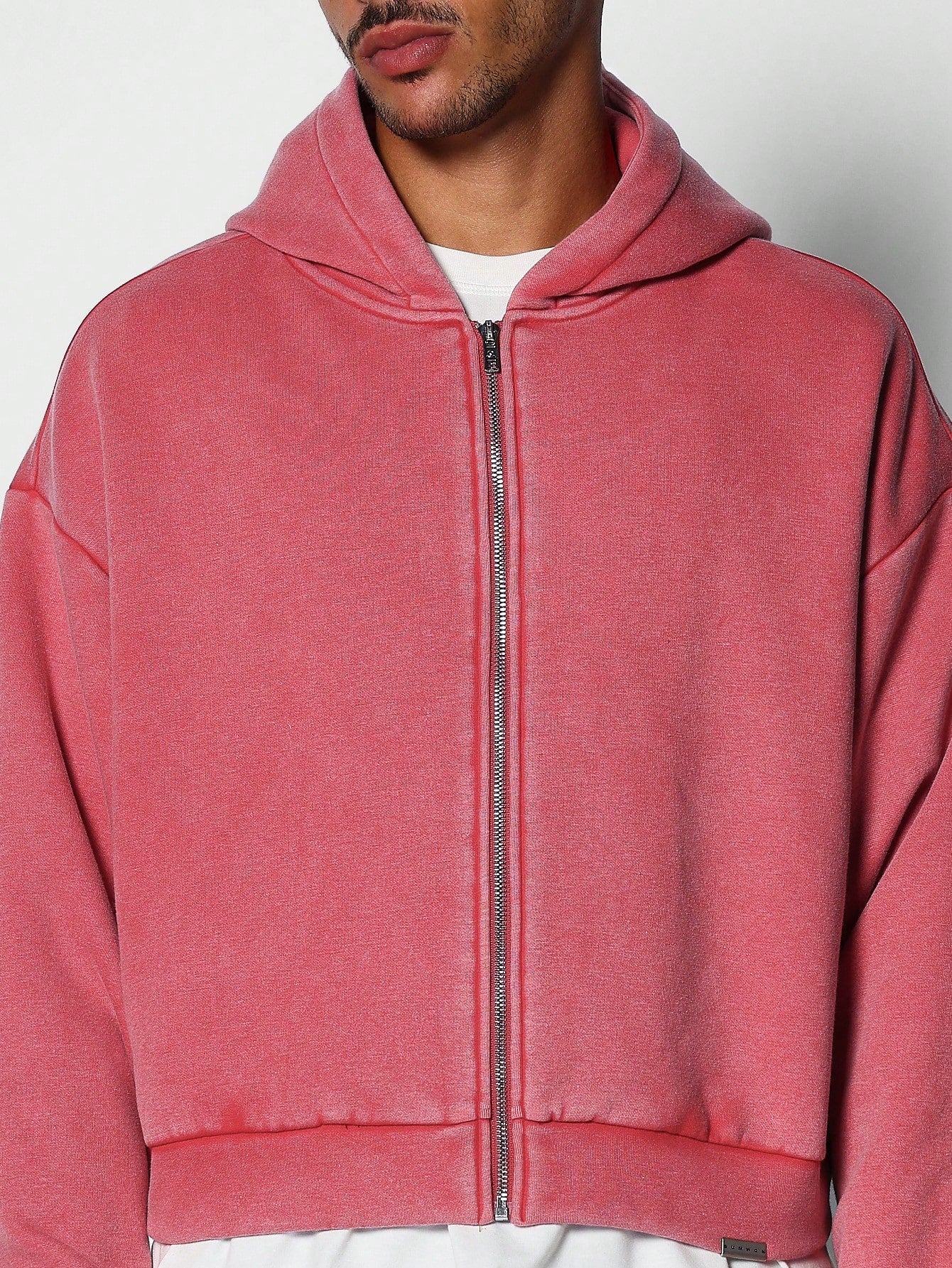 Washed Crop Fit Zip Through Hoodie