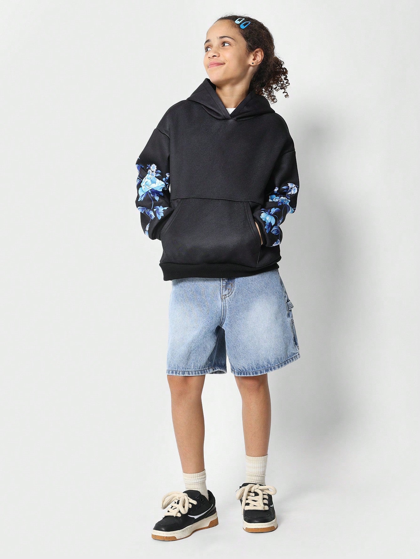 Tween Girls Overhead Hoodie With All Over Floral Print