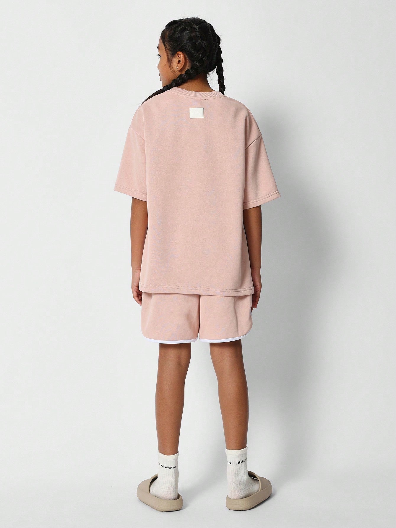 Kids Unisex Oversized Fit Colour Blocked Tee And Short 2 Piece Set