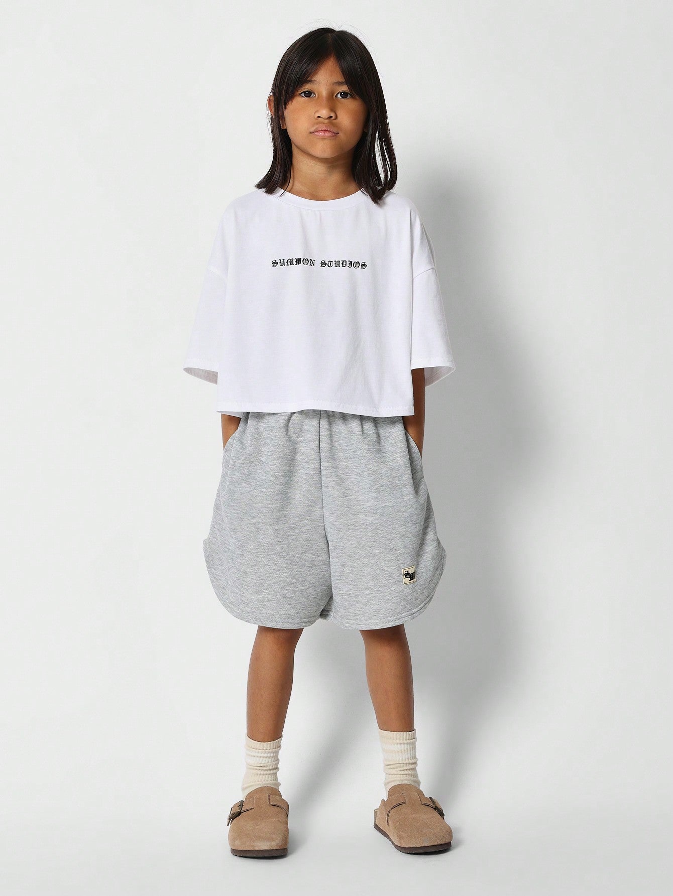 Kids Unisex Crop Tee With Print And Short 2 Piece Set