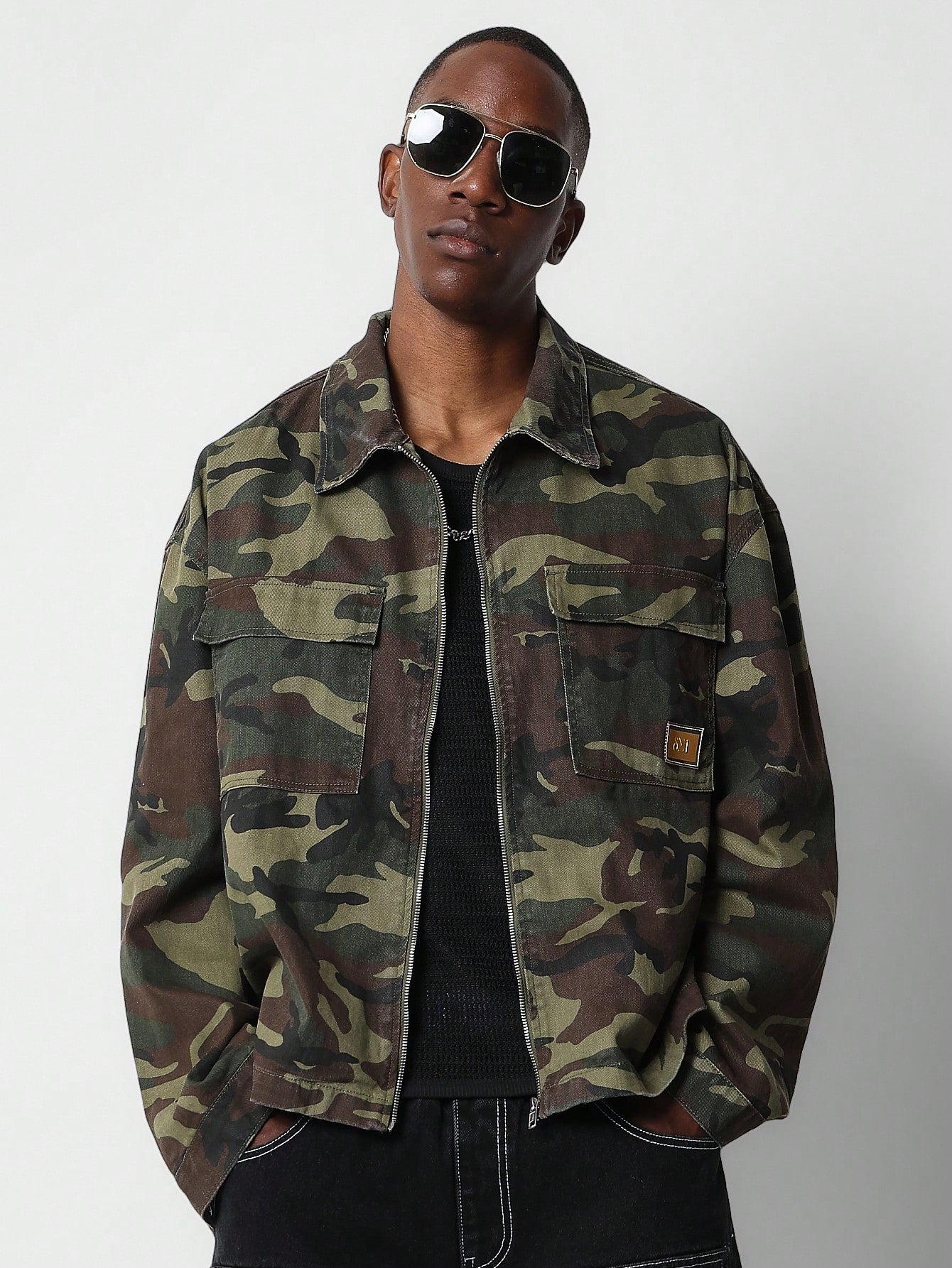 Zip Through Camo Cargo Shirt