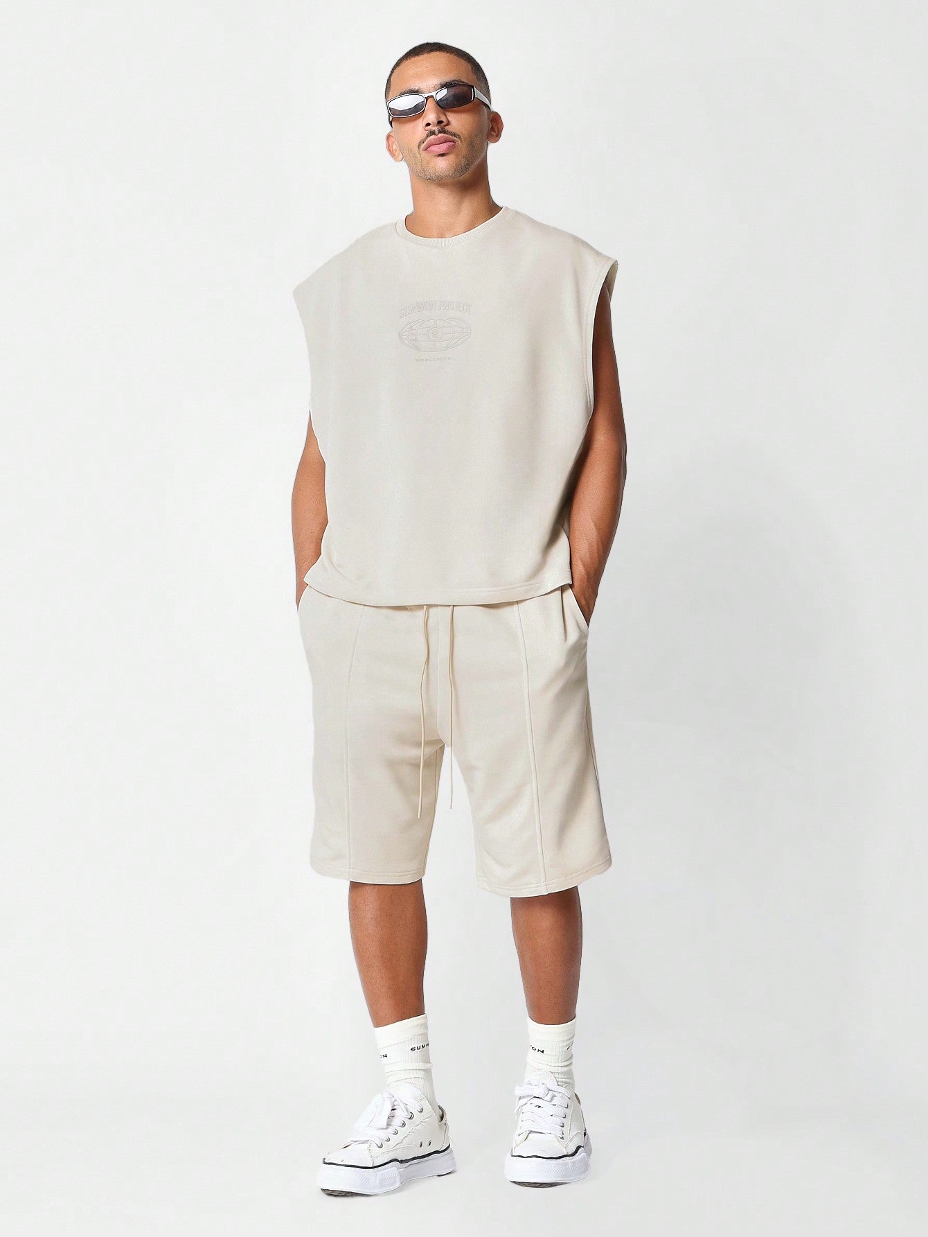 Oversized Loopback Tank And Short With Seam 2 Piece Set