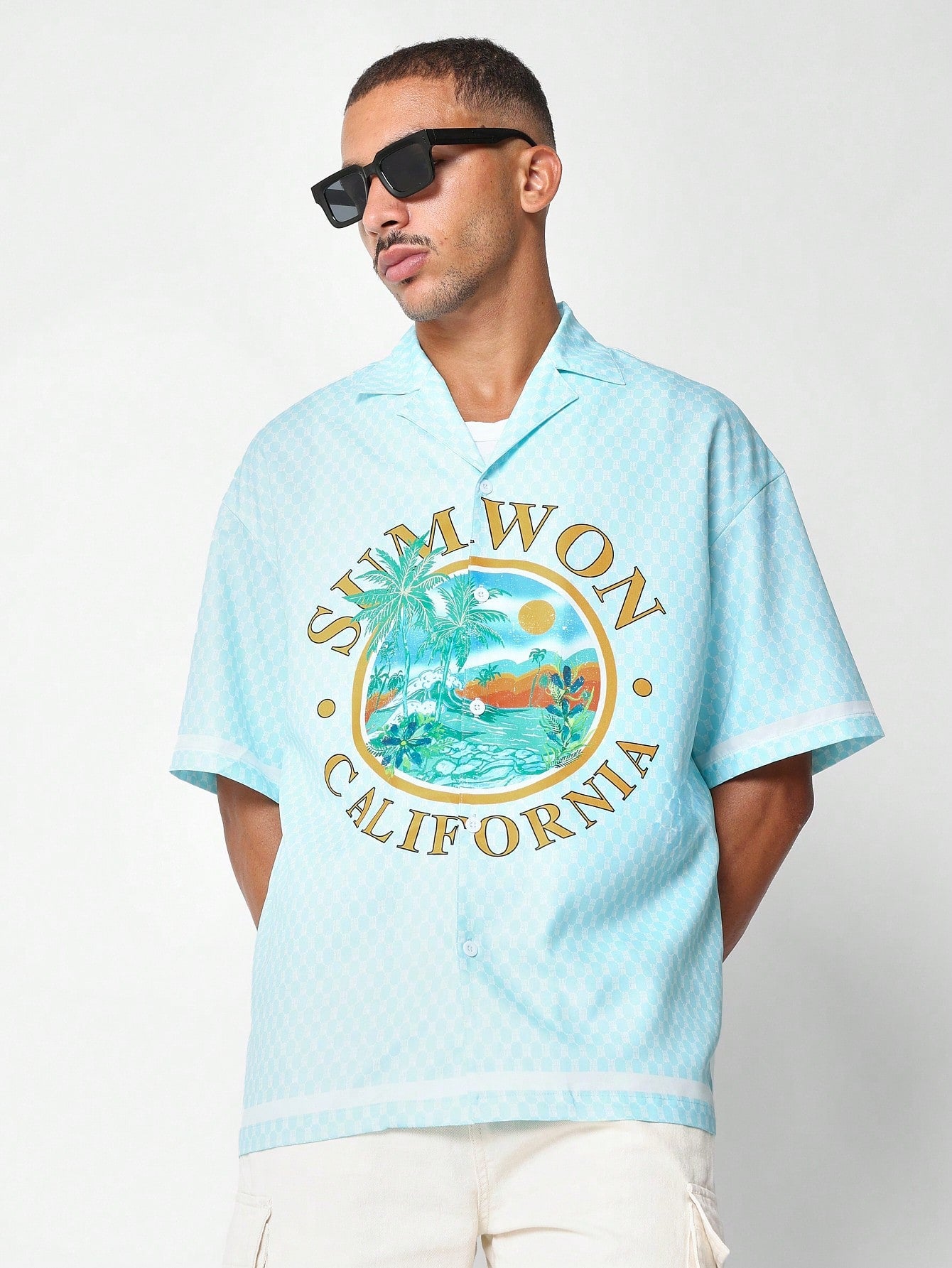 Relaxed Fit Revere Shirt With California Beach Graphic Print