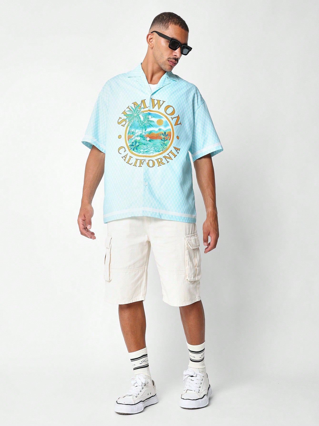 Relaxed Fit Revere Shirt With California Beach Graphic Print