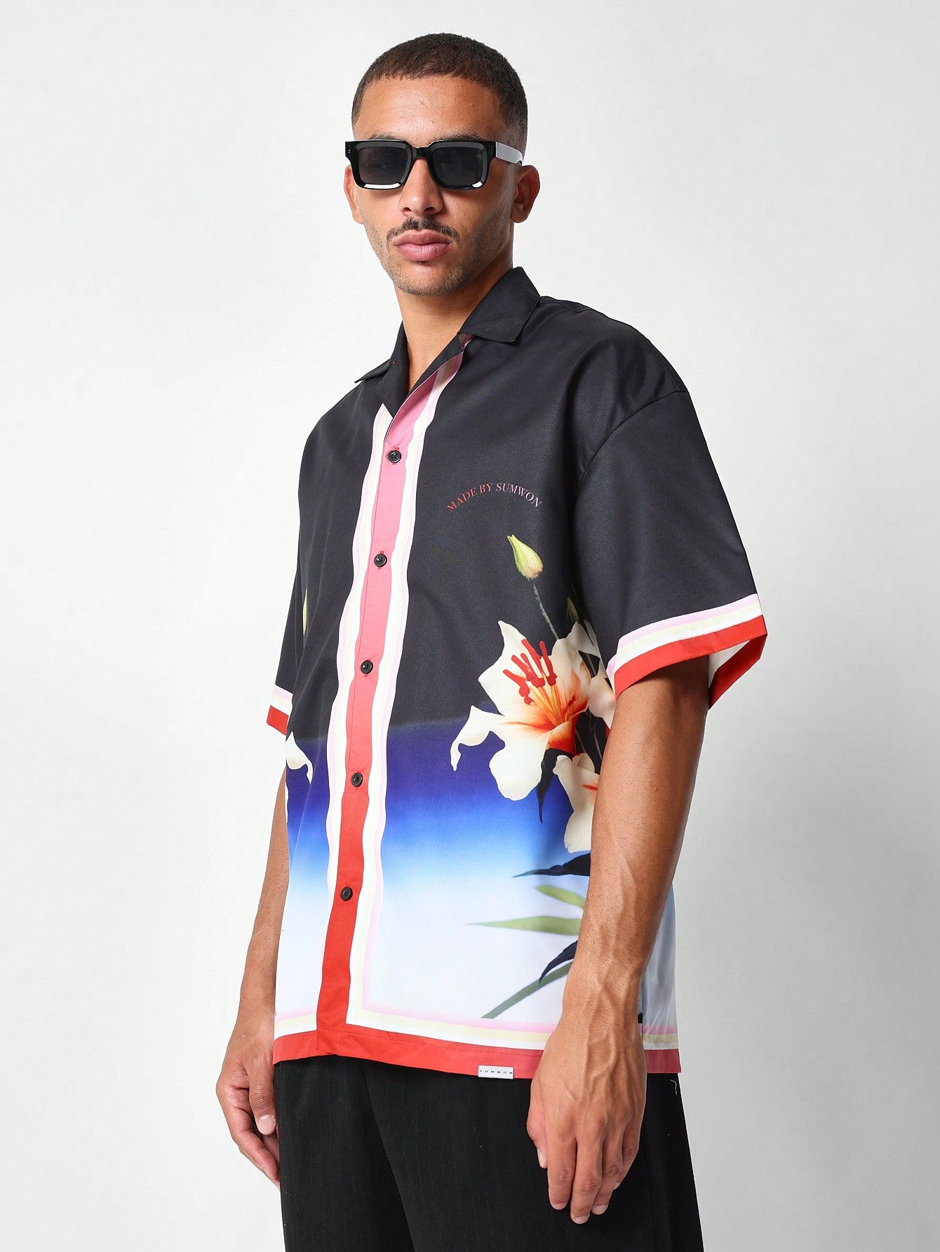 Relaxed Fit Revere Shirt With Flower Graphic Print