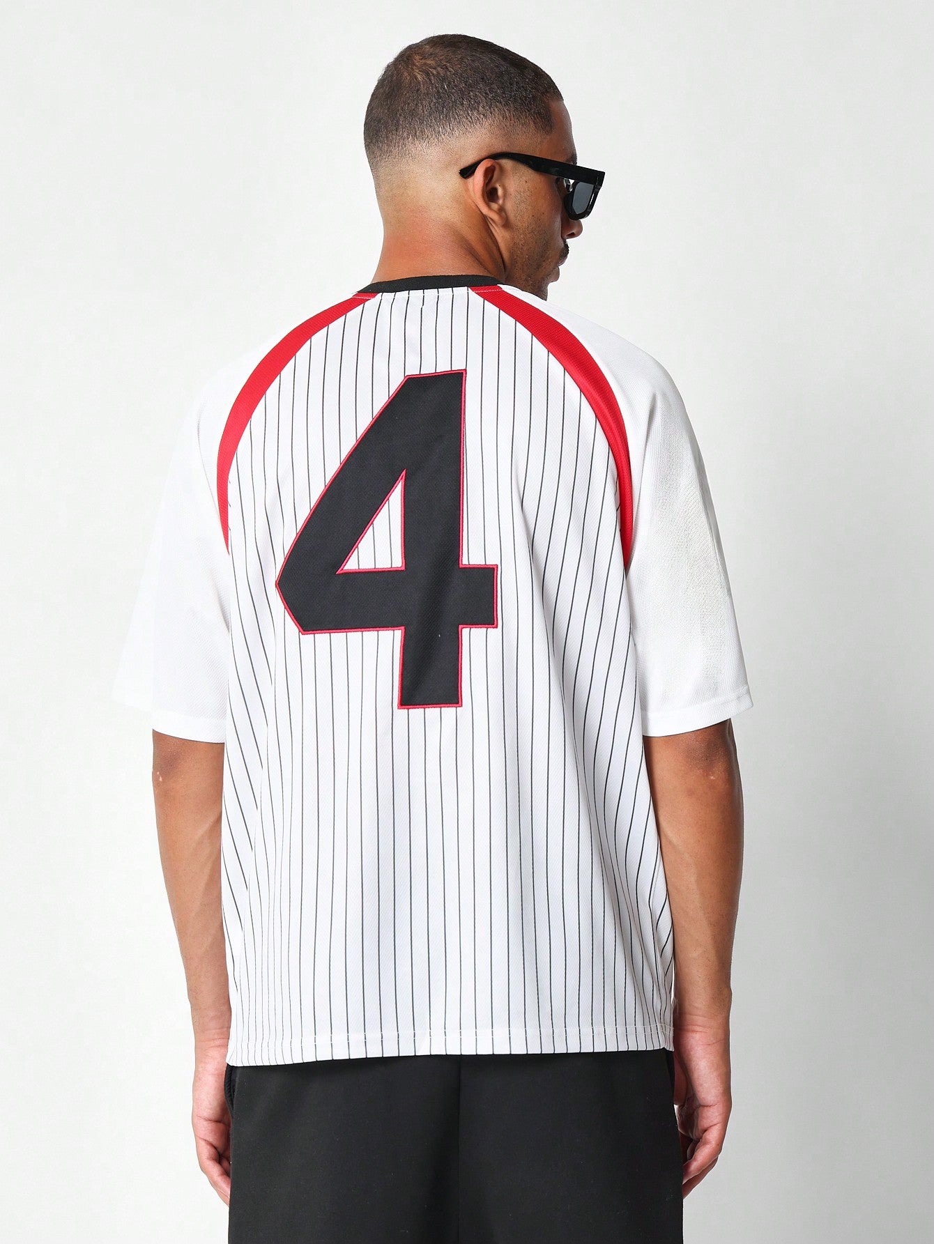Raglan Mesh Stripes Tee With Front Print & Back Number