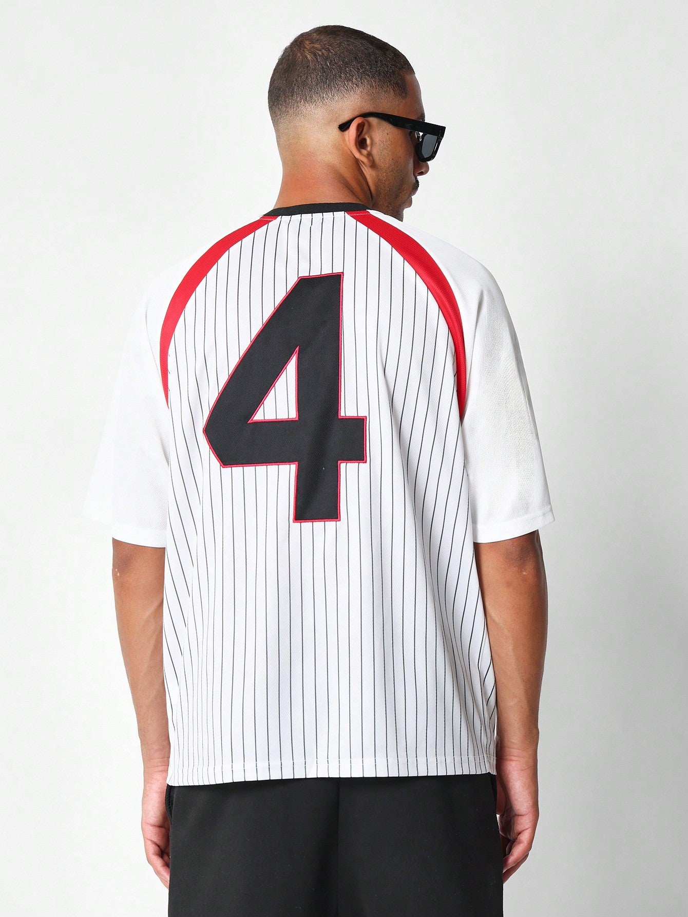 Raglan Mesh Stripes Tee With Los Angeles & Number Graphic Print