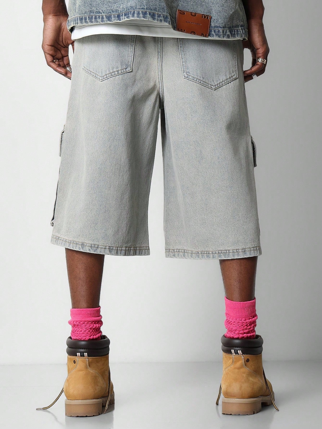 Washed Denim Bermuda Short With Cargo Pockets