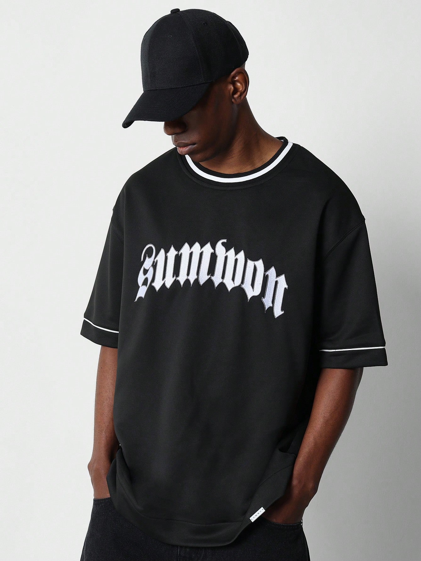 Oversized Fit Loop Back Tee With Back Number Graphic Print