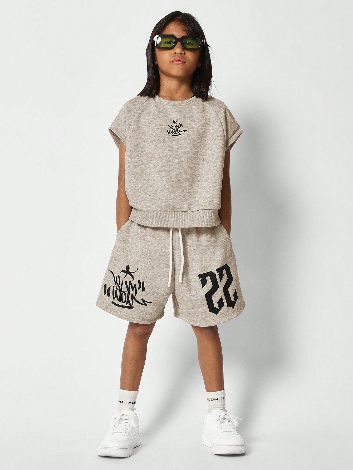 Tween Girls Short Sleeve Tee And Short With Front Graphic Print 2 Piece Set