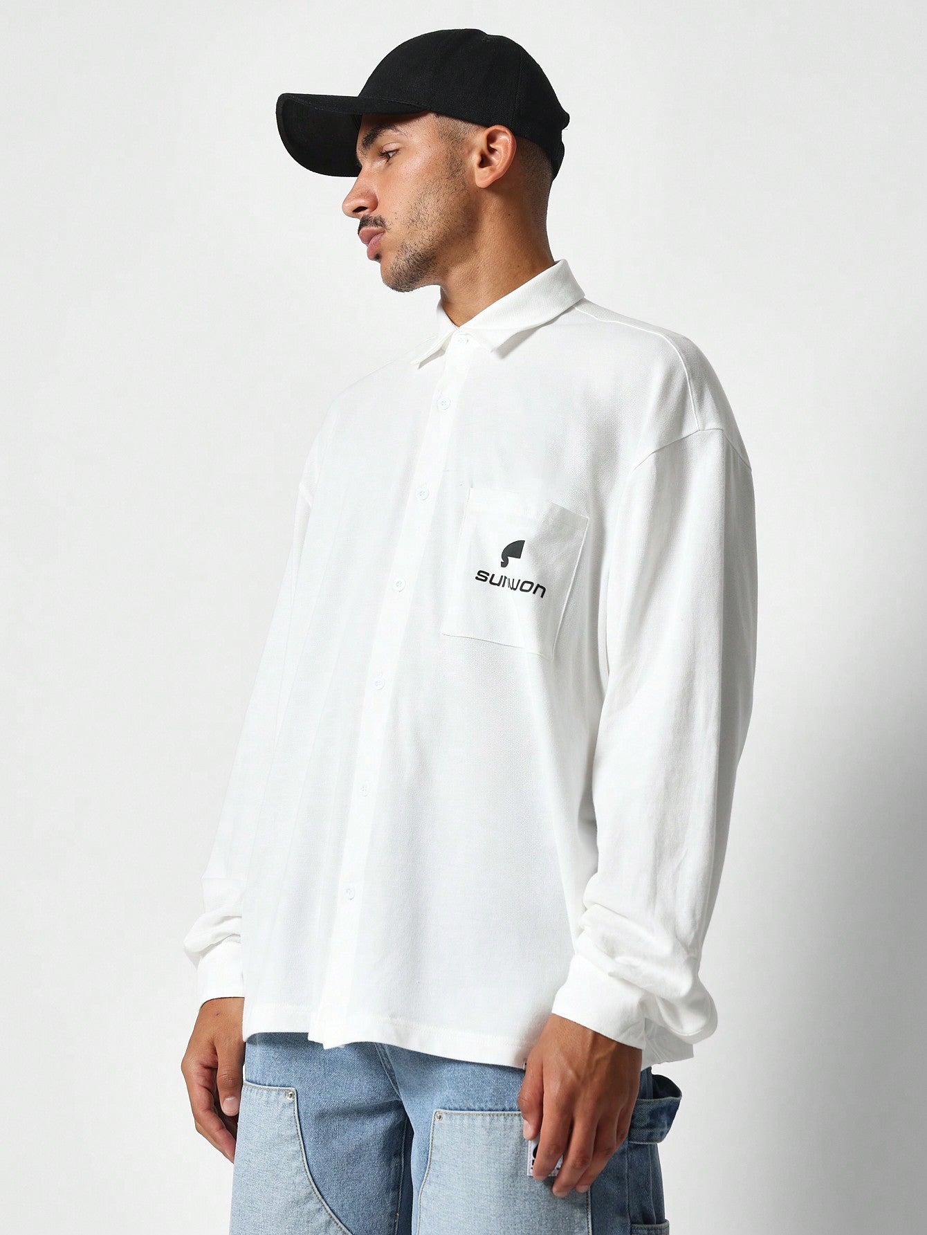 Oversized Fit LS Shirt With Back Emboss Print